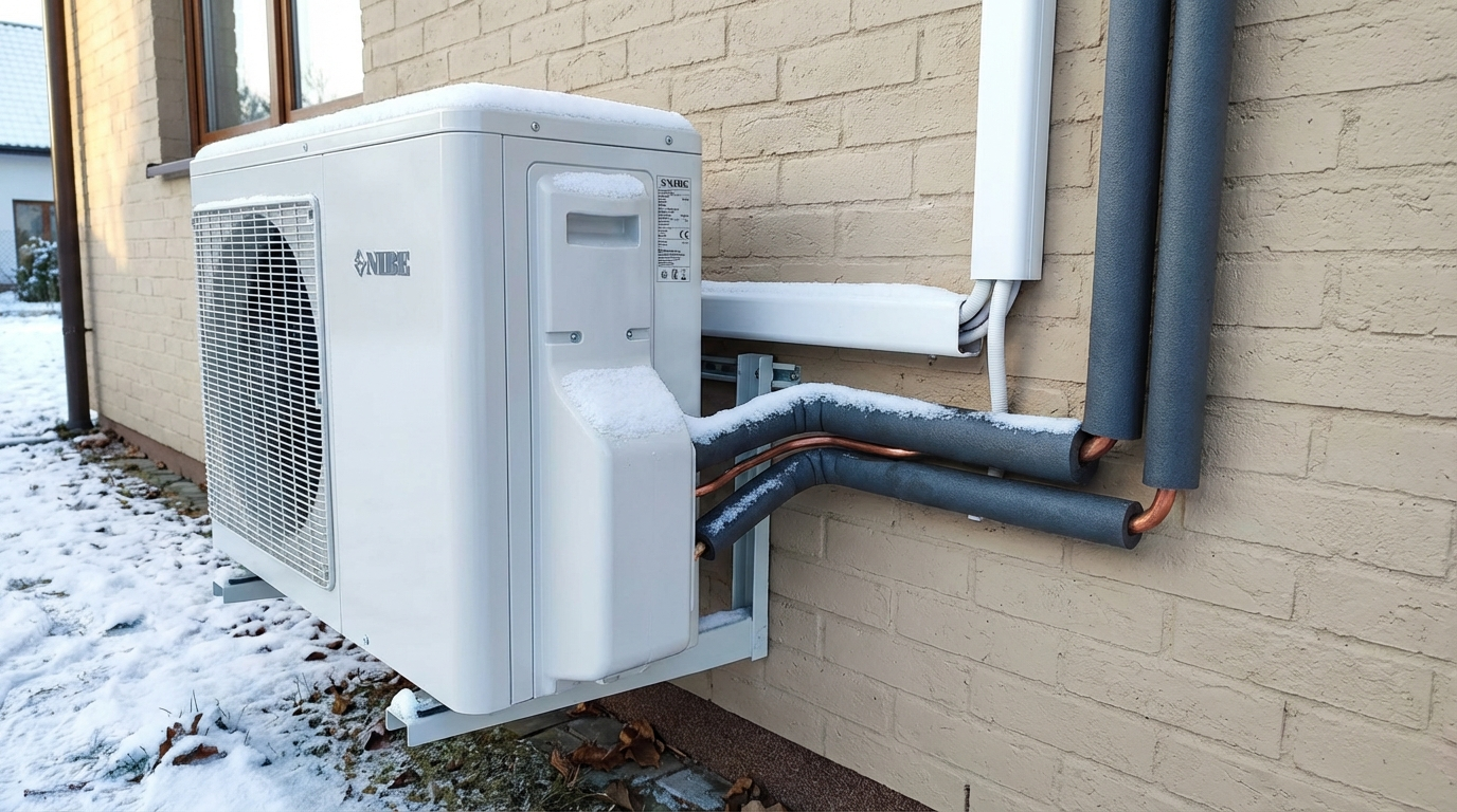 Pompa ciepła powietrze/woda zamontowana przy domu jednorodzinnym